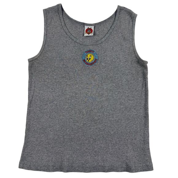 Y2K Tweety Bird Warner Bros Looney Tunes Vintage Grey Ribbed Tank Size Small - Picture 1 of 6